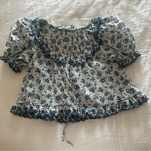 Doen Blue and White Floral Blouse